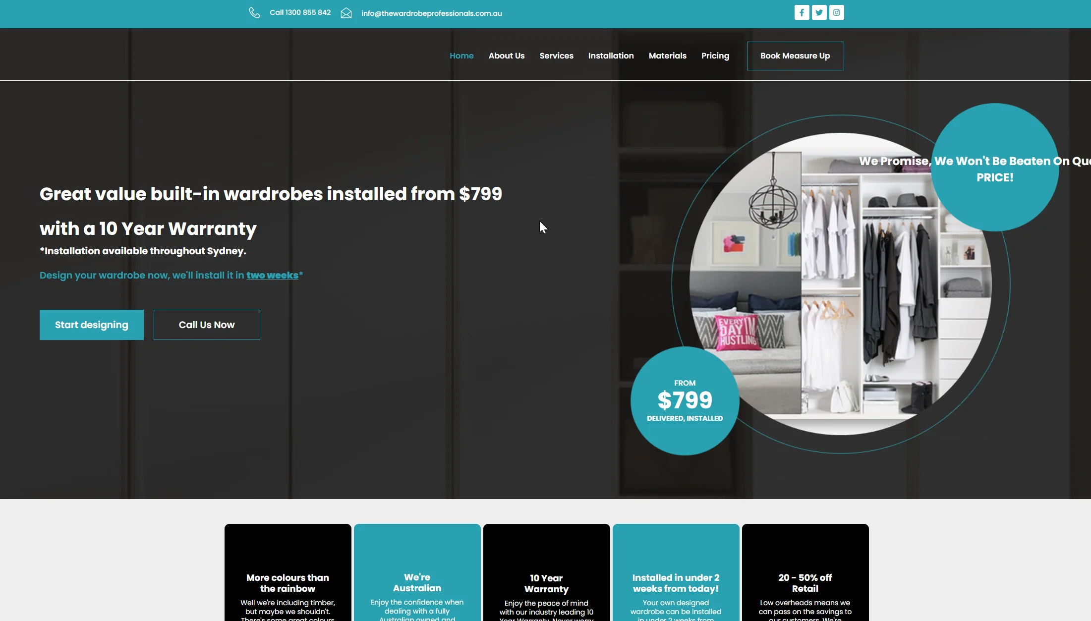 Screenshot of Custom Cabinet Maker website homepage