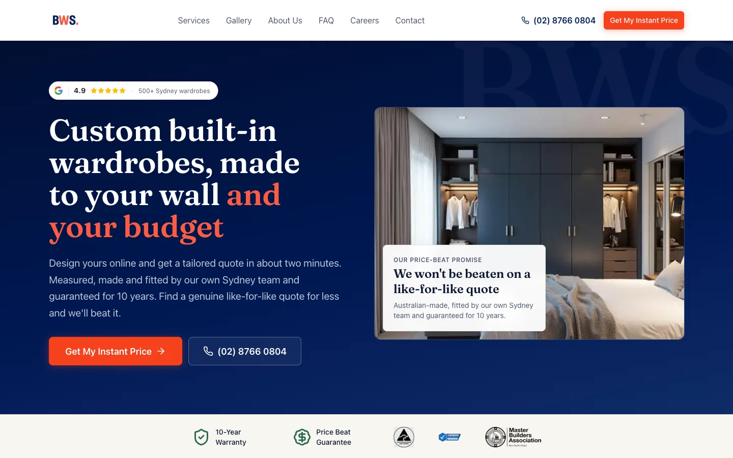 Built In Wardrobes Sydney website homepage