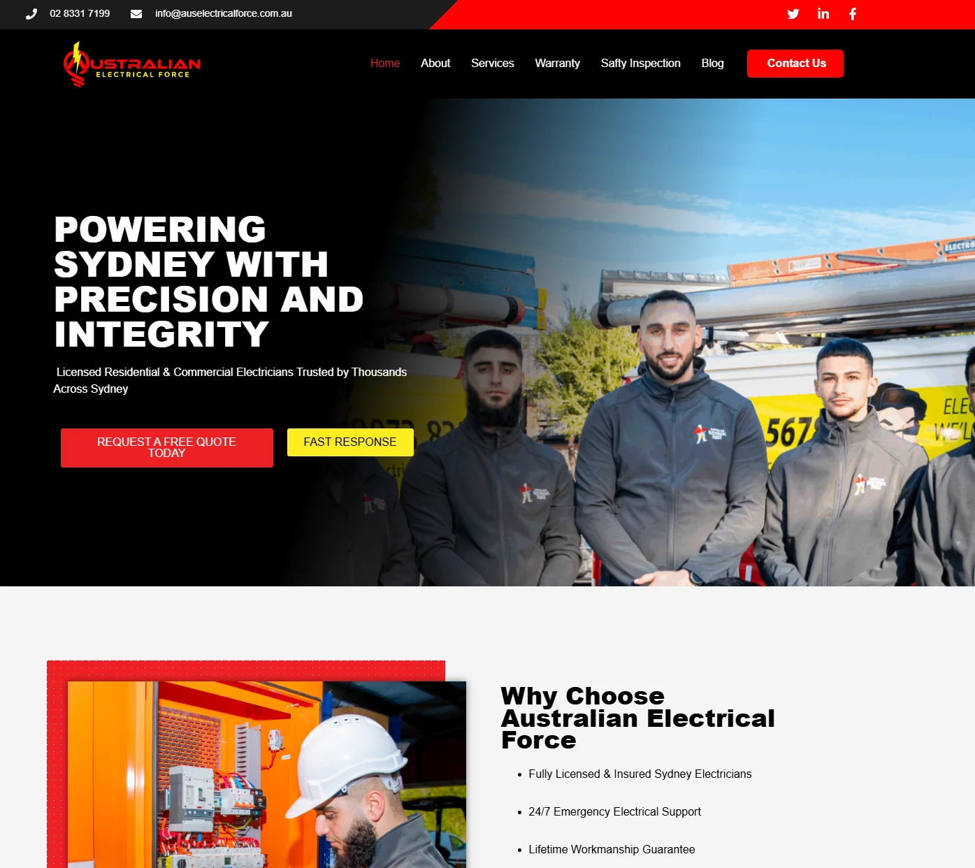 Screenshot of Sydney Electrician website homepage