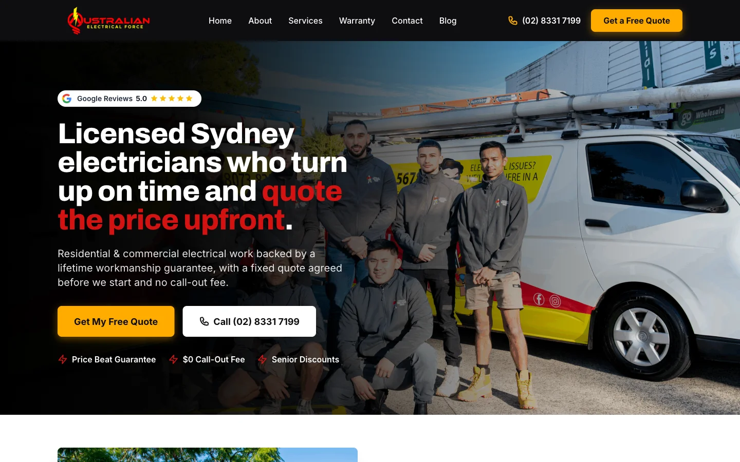 Australian Electrical Force website homepage