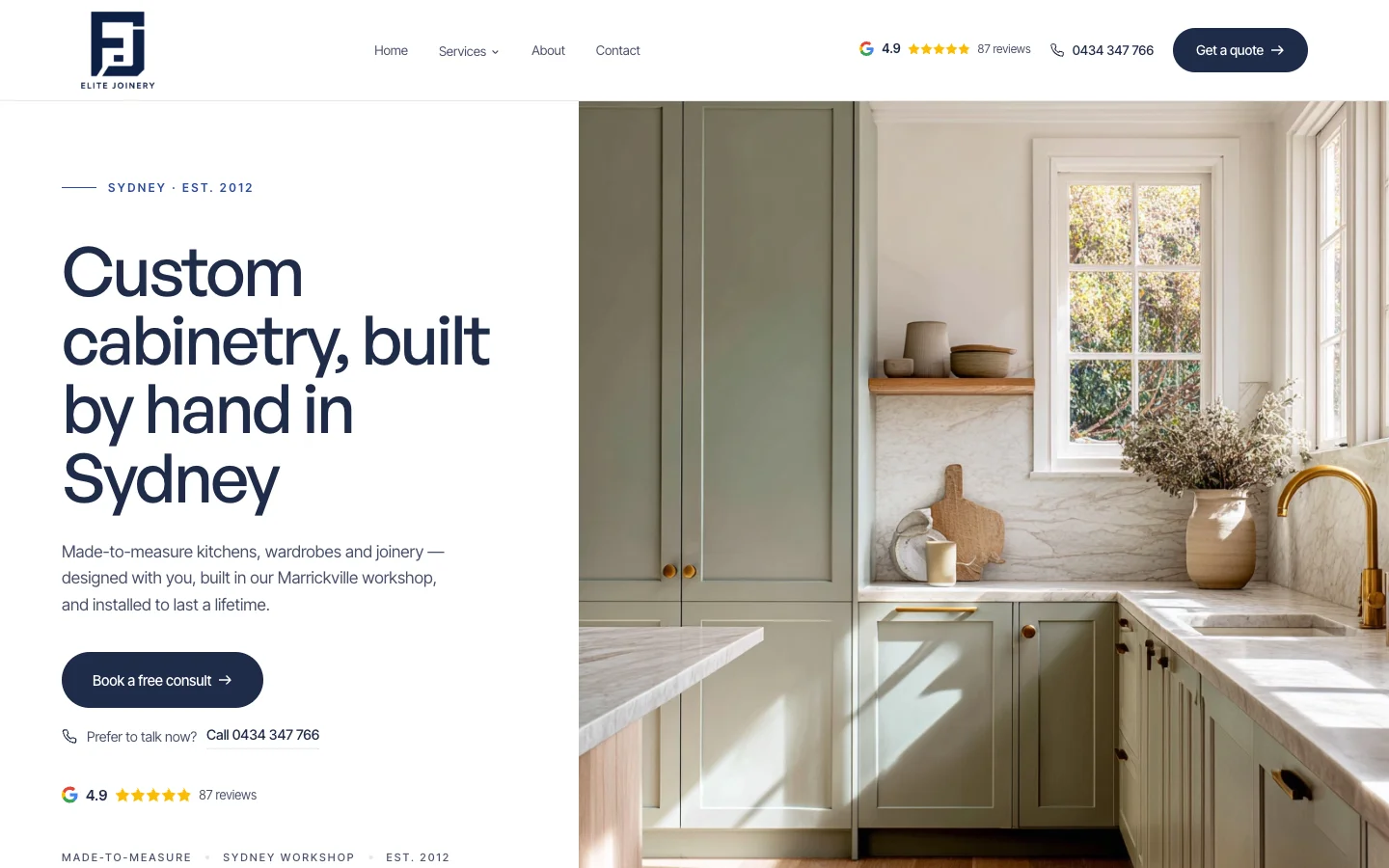 Elite Joinery website homepage