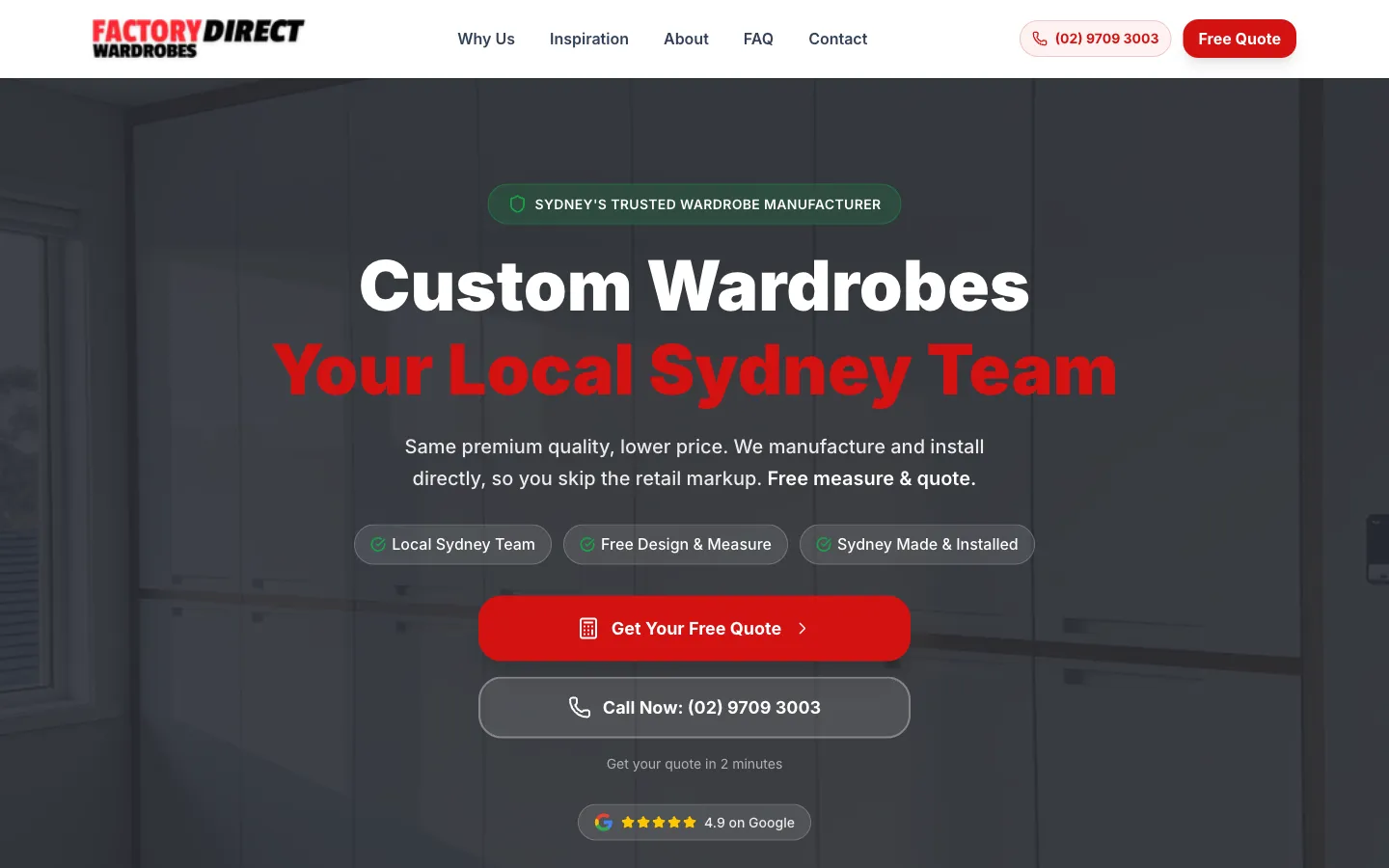 Factory Direct Wardrobes website
