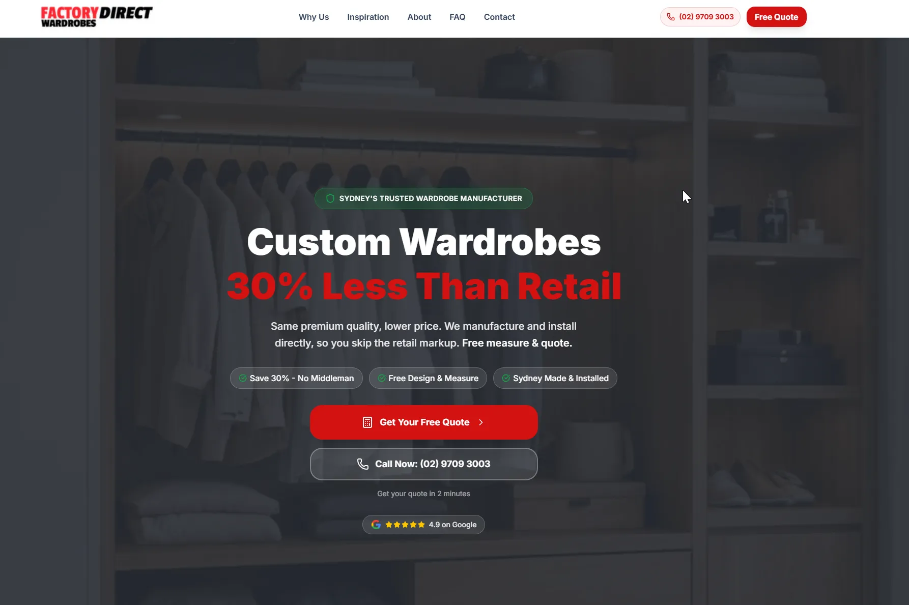 Factory Direct Wardrobes website