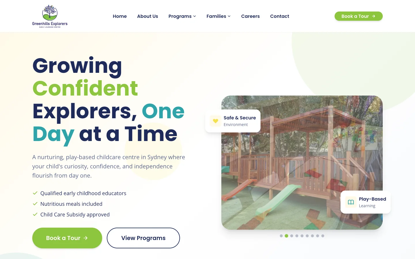 Green Hills Childcare website homepage
