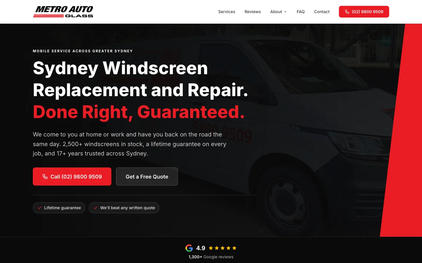 Metro Auto Glass website homepage