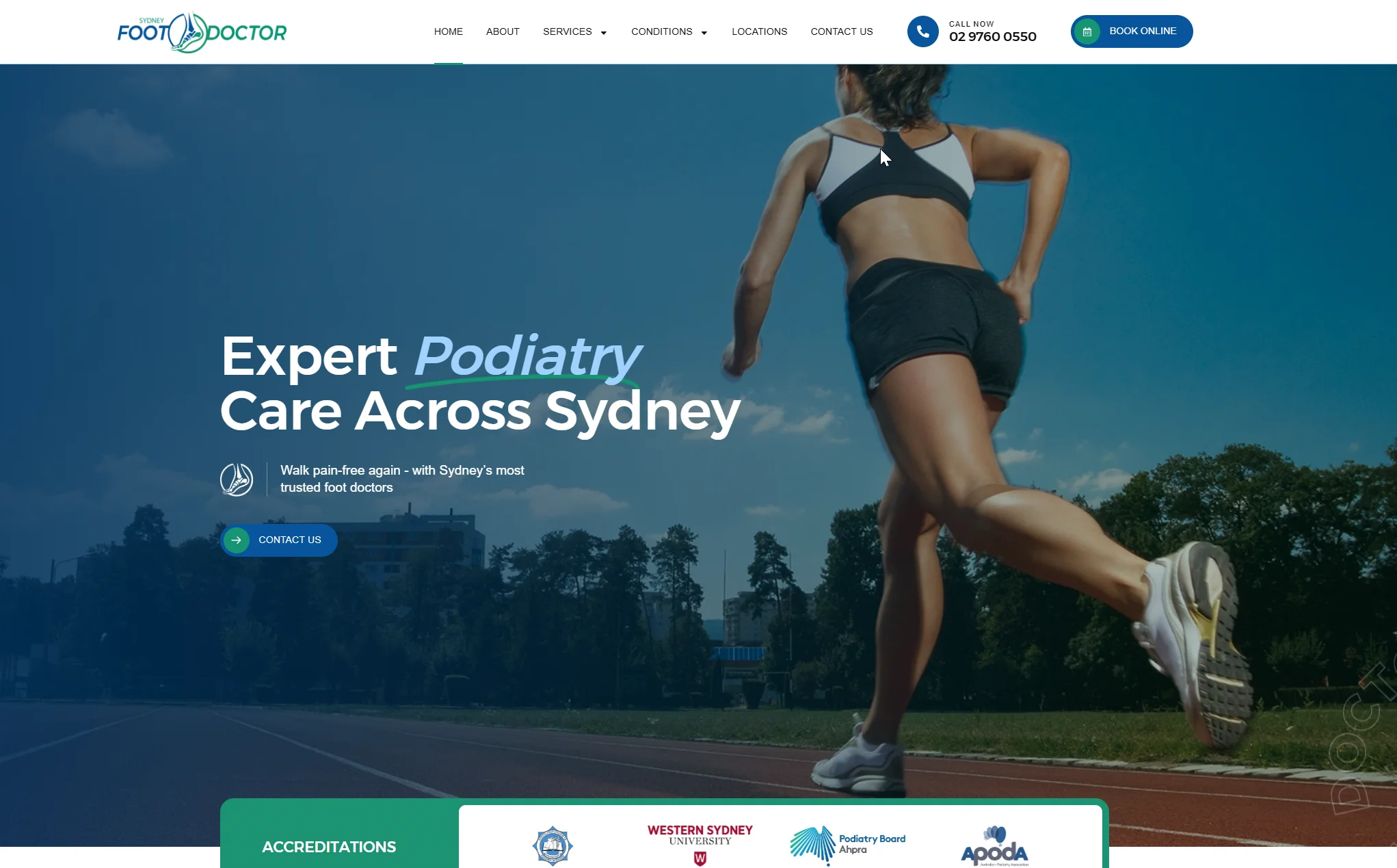 Screenshot of Sydney Podiatrist website homepage