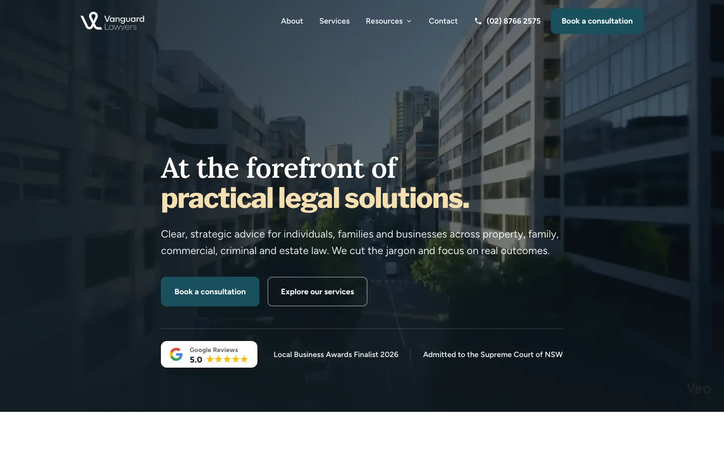 Vanguard Lawyers website homepage