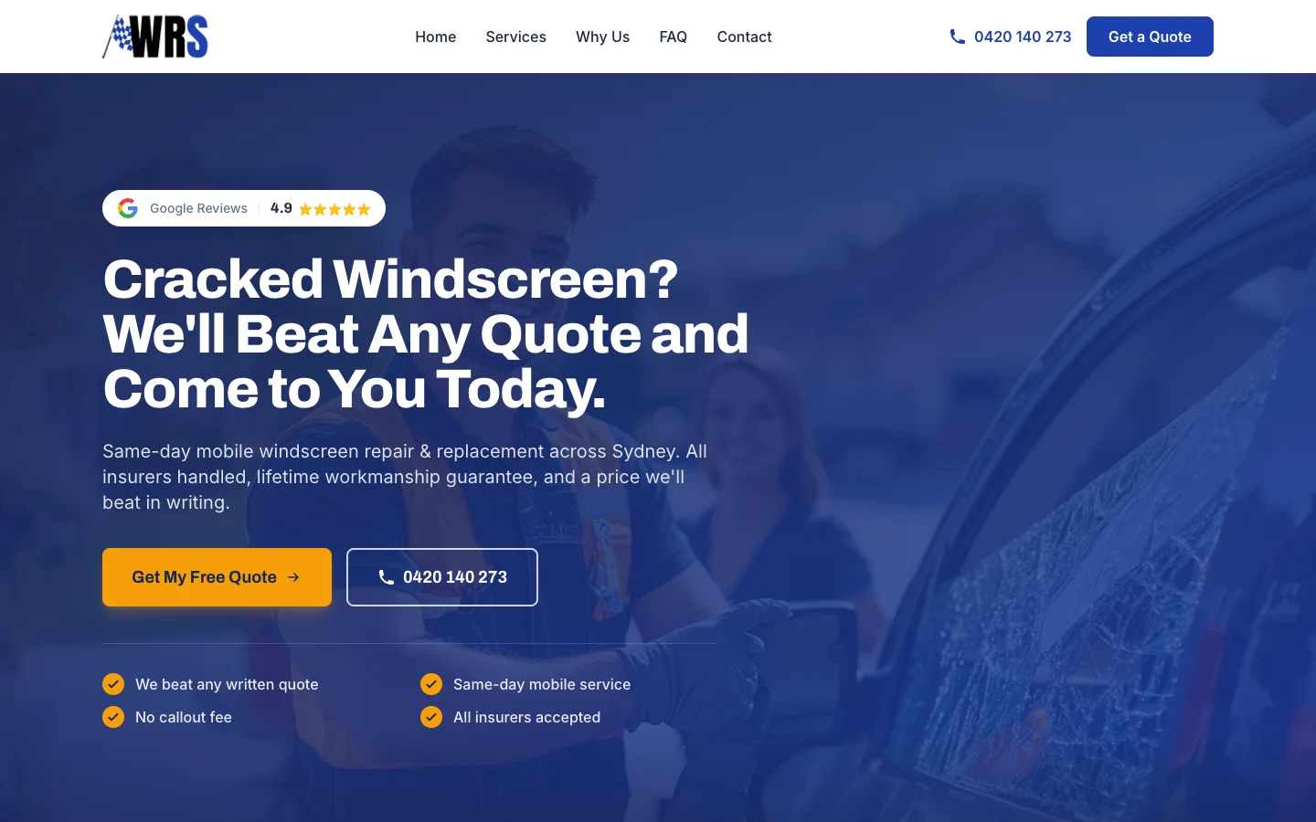 Windscreen Repair Sydney website homepage